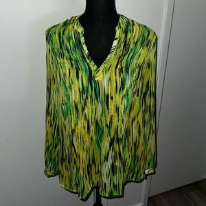 Neon green & black stripes flowy long sleeve top by Jen’s New York